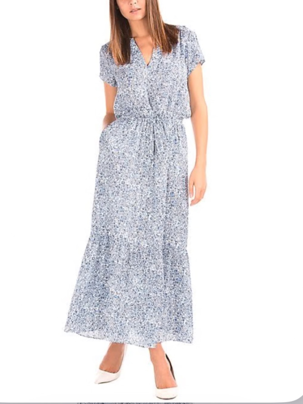 Gap Blue Floral Tiered Maxi Dress. Size Large Petite.